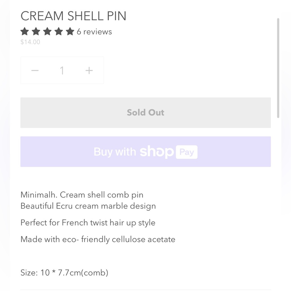 Minimal H. Cream Shell Pin - Picture 6 of 6